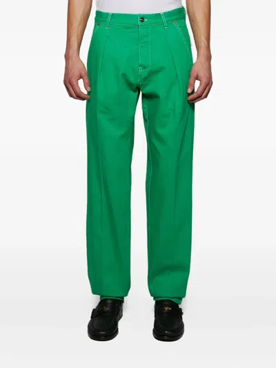 Doppiaa Constrast-stitching Trousers In Green