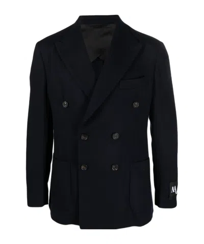 Doppiaa Double-breasted Wool-blend Blazer In Black
