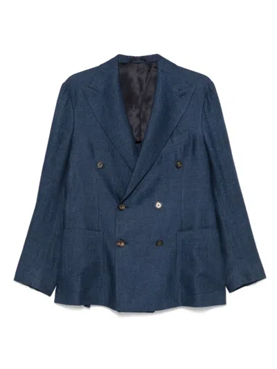 Doppiaa Indigo Blue Double-breasted Blazer With Side Patch Pockets