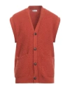 Doppiaa Man Cardigan Rust Size 44 Virgin Wool, Polyamide In Red