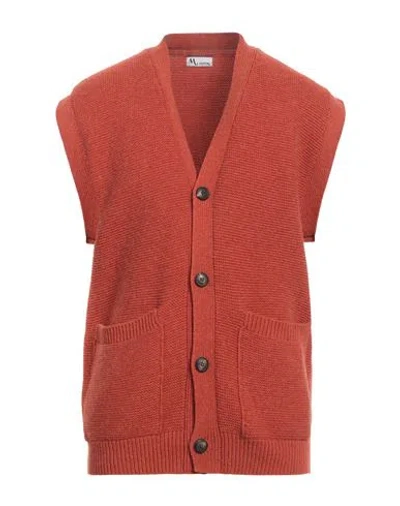 Doppiaa Man Cardigan Rust Size 44 Virgin Wool, Polyamide In Red