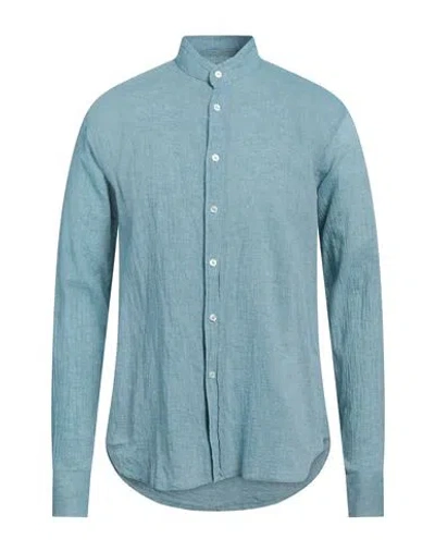 Doppiaa Man Shirt Azure Size 16 Cotton, Linen In Blue