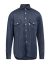 Doppiaa Man Shirt Navy Size 16 ½ Lyocell In Navy Blue