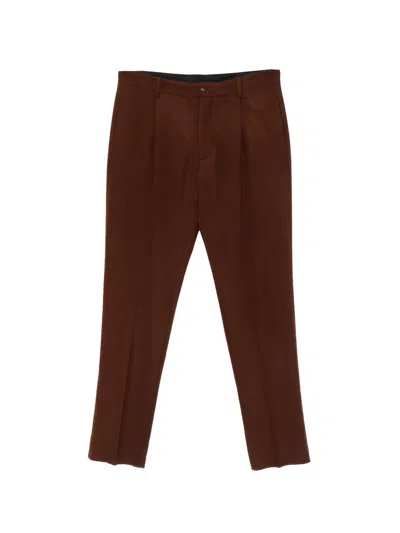 Doppiaa Pleated-detail Tapered Trousers In Brown