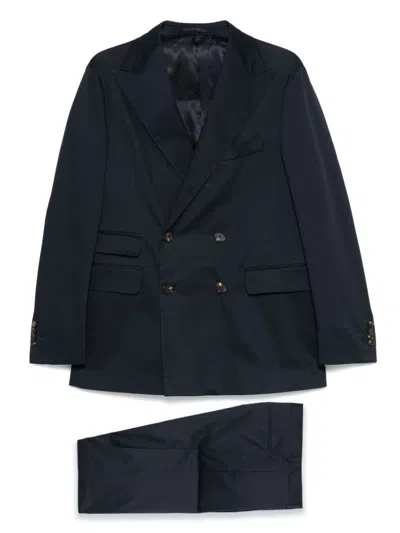 Doppiaa Tailored Navy Blue Double-breasted Blazer With Straight-cut Trousers