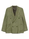 Doppiaa Textured Olive Green Double-breasted Blazer With Rear Vents