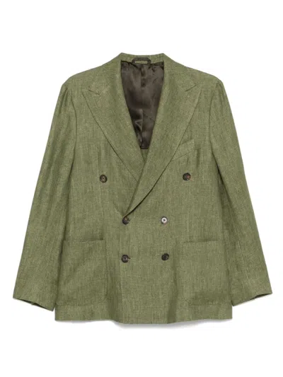 Doppiaa Textured Olive Green Double-breasted Blazer With Rear Vents