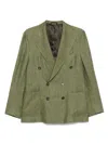 Doppiaa Textured Olive Green Double-breasted Blazer With Rear Vents