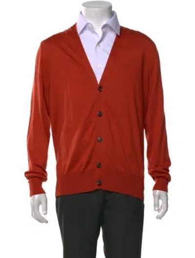 Pre-owned Doppiaa V-neck Long Sleeve Cardigan In Orange