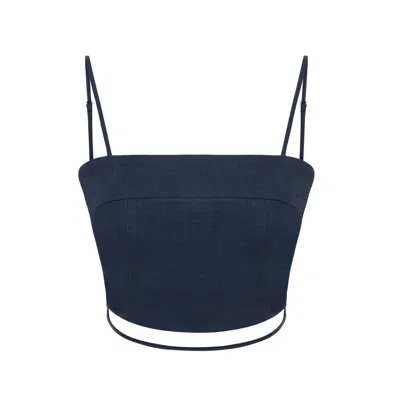 Dor Raw Luxury Women's Blue Come Rain Or Shine Linen Blouse - Navy
