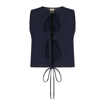 Dor Raw Luxury Women's Blue Deep Down Inside Linen Blouse - Navy