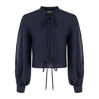 Dor Raw Luxury Women's Blue In A Manner Of Speaking Linen Shirt - Navy