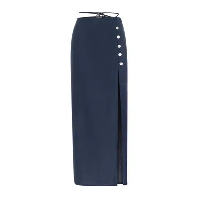Dor Raw Luxury Women's Blue Wheel Of Fortune Linen Skirt - Navy