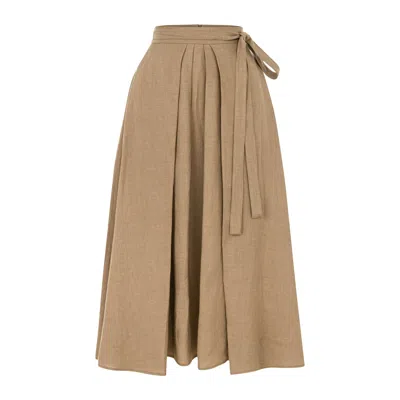 Dor Raw Luxury Women's Brown Grand Gesture Linen Skirt - Khaki
