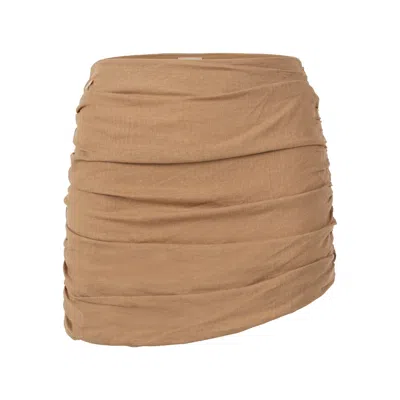 Dor Raw Luxury Women's Brown The Parchment Linen Skirt - Camel