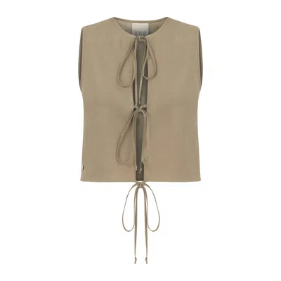Dor Raw Luxury Women's Green / Brown Deep Down Inside Linen Blouse - Khaki