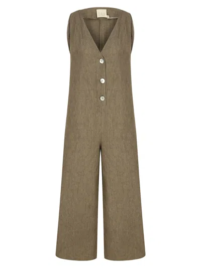 Dor Raw Luxury Women's Green By The Lake Maggiore Linen Jumpsuit - Taupe