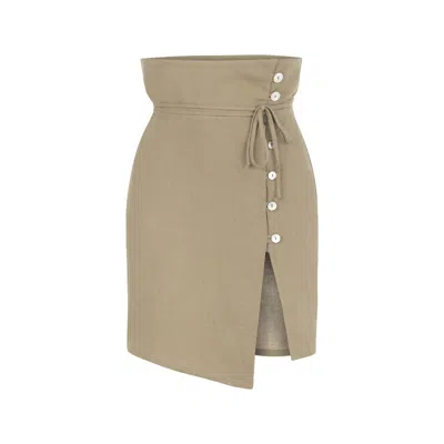 Dor Raw Luxury Women's Green / Neutrals Pure Luck Linen Skirt - Khaki