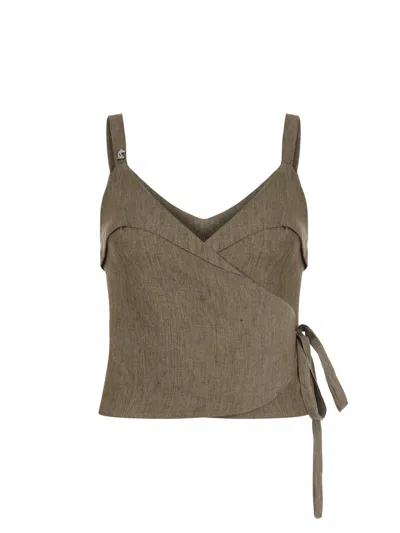 Dor Raw Luxury Women's Green The Early Morning Rituals Linen Blouse - Khaki