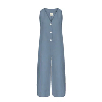 Dor Raw Luxury Women's Grey By The Lake Maggiore Linen Jumpsuit - Slate Gray