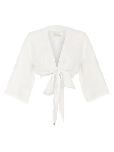 Dor Raw Luxury Women's Meet Me At The Pier Linen Shirt - White Patterned