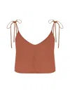 Dor Raw Luxury Women's Neutrals Across The River Linen Blouse - Terracotta