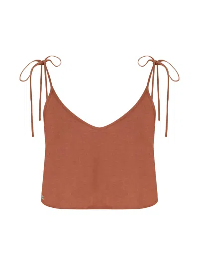 Dor Raw Luxury Women's Neutrals Across The River Linen Blouse - Terracotta