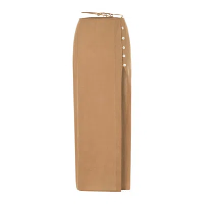 Dor Raw Luxury Women's Neutrals / Brown Wheel Of Fortune Linen Skirt - Camel
