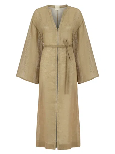 Dor Raw Luxury Women's Neutrals Deep Water Linen Kimono Dress