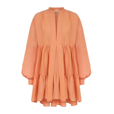 Dor Raw Luxury Women's Yellow / Orange In A Different World Linen Dress - Sunset Orange