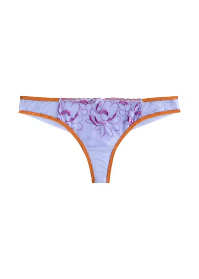 Dora Larsen Eartha Embroidered Mesh Thong In Purple