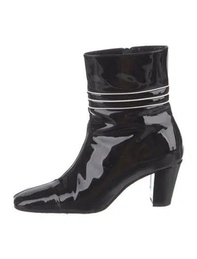 Pre-owned Dorateymur Patent Leather Striped Boots In Black