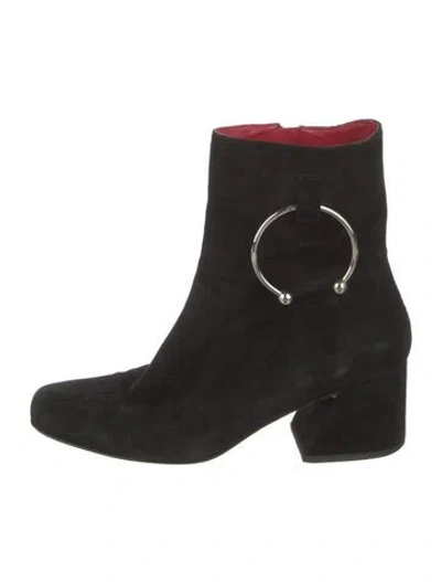 Pre-owned Dorateymur Suede Moto Boots In Black