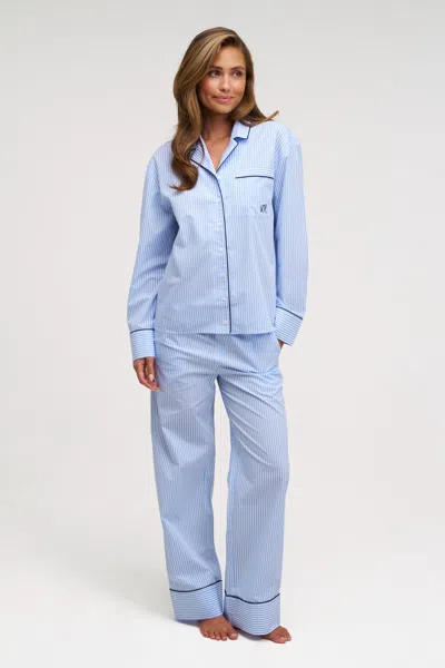 Dore & Rose Long Striped Pj In Blue