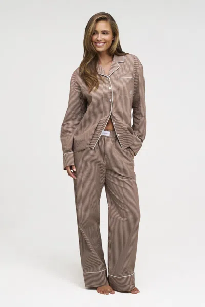 Dore & Rose Long Striped Pj In Brown