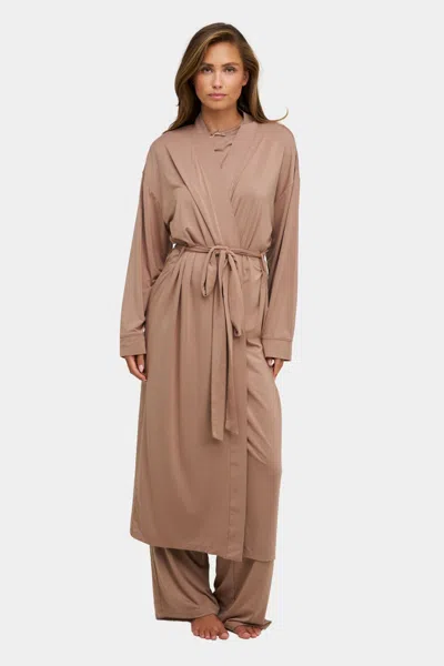 Dore & Rose Long Tencel Robe In Brown