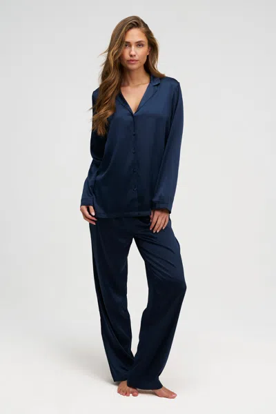 Dore & Rose Silk Pjs + Free Sleep Mask In Blue