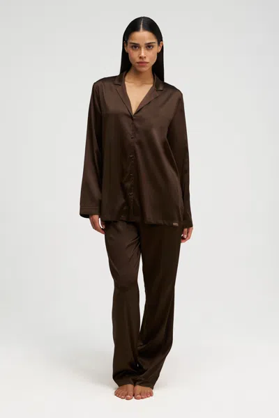 Dore & Rose Silk Pjs + Free Sleep Mask In Brown