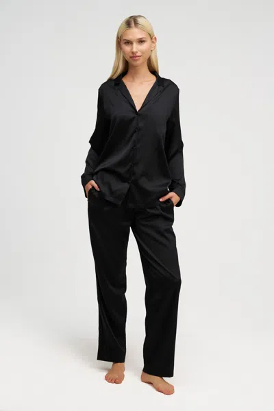 Dore & Rose Silk Pjs + Free Sleep Mask In Black