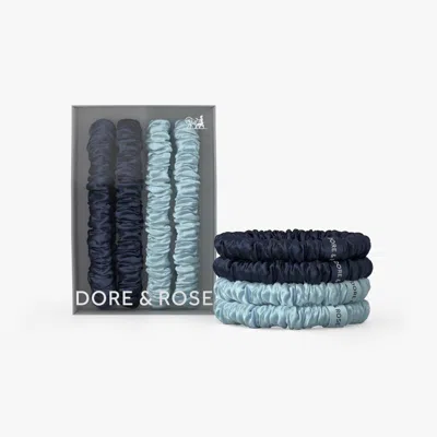Dore & Rose Silk Scrunchies In Blue