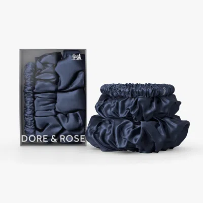 Dore & Rose Silk Scrunchies In Blue
