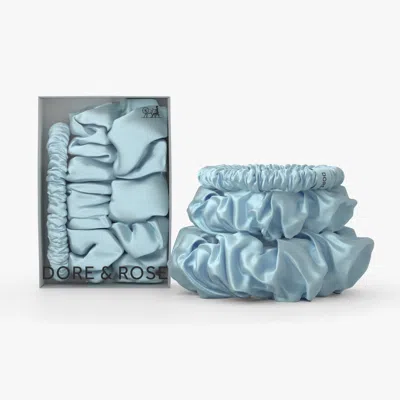 Dore & Rose Silk Scrunchies In Blue