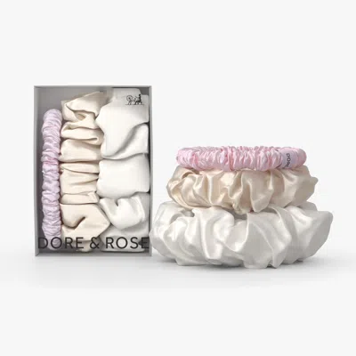 Dore & Rose Silk Scrunchies In White