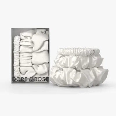 Dore & Rose Silk Scrunchies In White