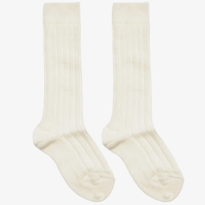 Dore Dore Kids' Ivory Wool & Cotton Long Socks In White