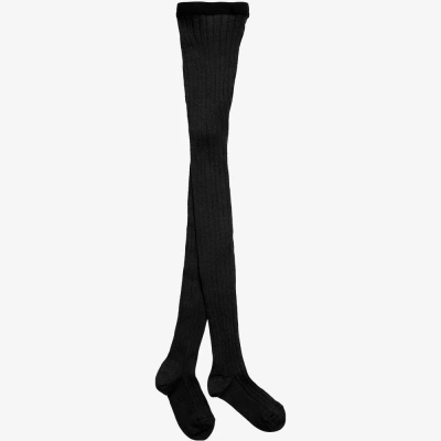Dore Dore Babies' Luxury Black Cotton Ribbed Tights