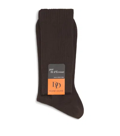 Dore Dore Doré Doré Mercerised Cotton Ribbed Socks In Brown