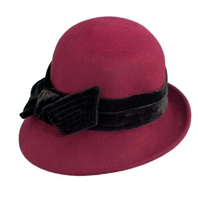 Dorfman Pacific Scala Women's Adjustable Wool Felt Cloche With Velvet Bow In Burgundy