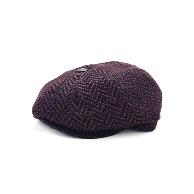 Doria 1905 Men's Irish Newsboy Beret In Herringbone Fabric In Purple