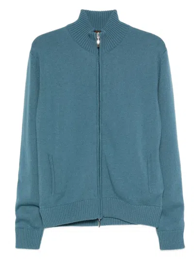 Doriani Cashmere Zip Cardigan In Blue